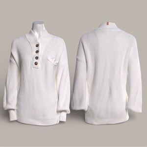 Lunya White Cotton Silk Pocket Henley Sz-L/XL